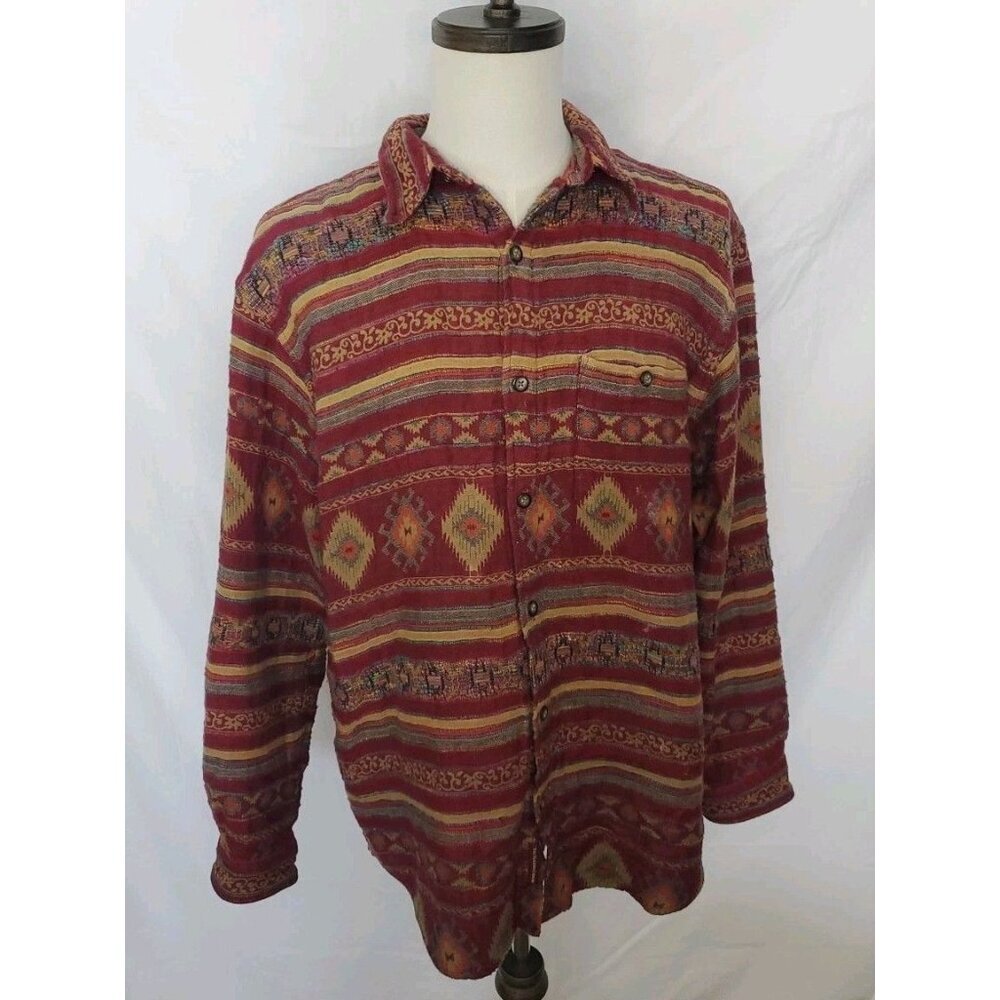 The Territory Ahead Mens Aztec Shirt Country Cotton Red Beige Sz XL Southwest
